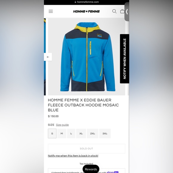 NEW Men’s Eddie Bauer x Homme Femme Collab Fleece Outback Blue Hoodie Jacket NWT - Picture 3 of 14